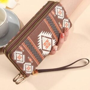 Aztec Pattern Brown Wristlet Wallet